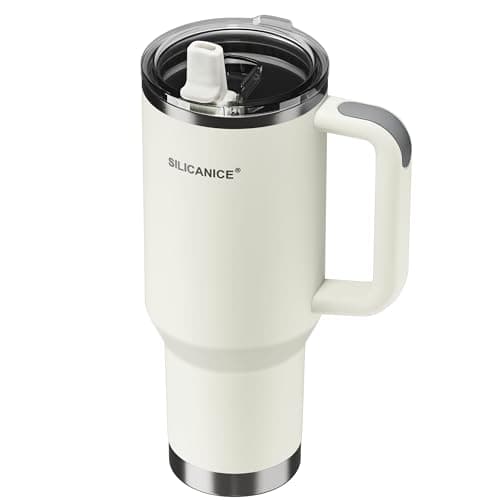 SILICANICE For Travel & Gym – Never Drink from a Moldy Lid Again: 40oz Hygienic Tumbler, 100% Leakproof Lid & Removable Foldable Spout. Reinforced Base, Fits Cup Holders - Cream