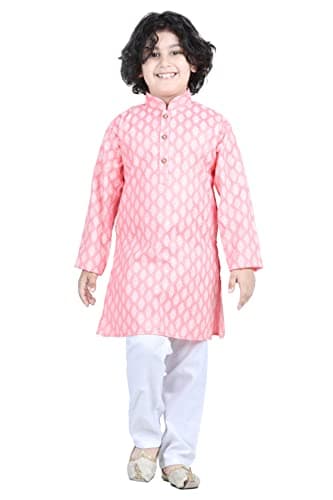 Kidling Boys Indian Wear Bollywood Style Kurta Set for Kids (9-10 Years) Pink