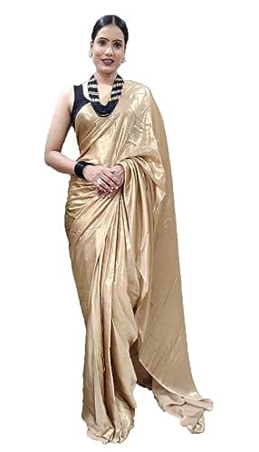 STELLACOUTURE Indian Ready to Wear Shimmer Silk Saree for Women with Blouse ST-009 (Cream)