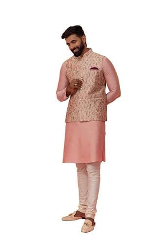 KISAH Men Regular Kurta Jacket Set KA-0247-5276-E101-38 Pink