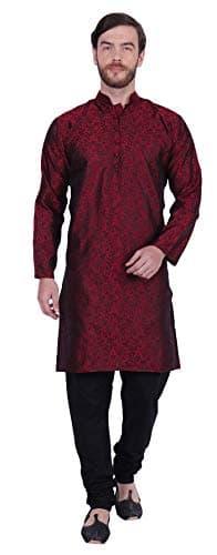 Men's Kurta Pajama India Clothing Wedding Party Wear (Maroon, S)