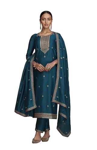 GRC Women's Straight Salwar Kameez Silk with Embroidery Traditional Indian Pakistani Ready to Wear Dress (US, Alpha, Large, Regular, Regular, Sea Green)