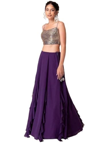 Indya Purple Sequin Embroidered Georgette Lehenga Set – Sleeveless for Party & Cocktail | Indian Ethnic Wear