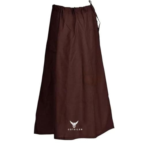 Indian Women Saree/Sari Patticoat Underskirt Cotton Stitched Adjustable Waist Lining Skirt (US, Alpha, One Size, Plus, Regular, Brown 1)