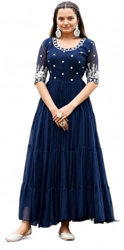 Women's Georgette Embroidered Flared Anarkali Gown – Traditional Indian Ethnic Wear (US, Alpha, XX-Large, Regular, Regular, Morpich)