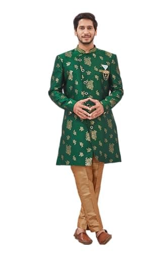 Lady Dwiza Indian Designer Wedding Festive Wear Jacquard Indo-Western Sherwani Pajama Set For Men