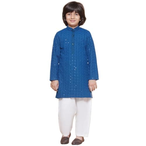 AJ DEZINES Kids Indian Ethnic Wear Kurta Set For Boys|Boys Indian Outfit|Traditional Festive Wear|Chikankari Kurta Pyjama-N12