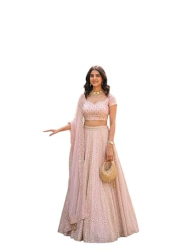 indian ready to wear lehenga choli for women flared party night with stitched blouse For women (BABY PINK, 32)