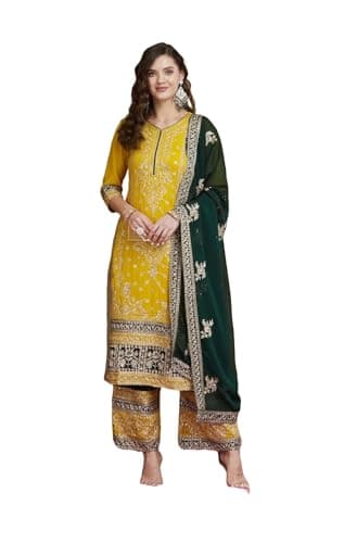 HSD indian kurta set embroidered pakistani suit party wear kurti with palazzo & dupatta