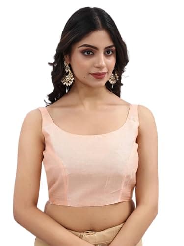 Indian Readymade Bollywood Party Wear Sleeveless Designer Style Choli Top Sari Blouse for Women Peach