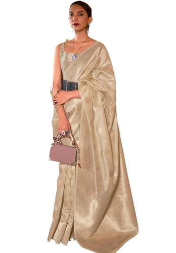 SGF11 Women's Kanjivaram Soft Silk Saree With Blouse Piece 6.3metres (Beige)
