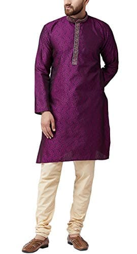 Sojanya (Since 1958 Men'S Purple Jacquard Silk Kurta & Churidaar Pyjama, Size 38