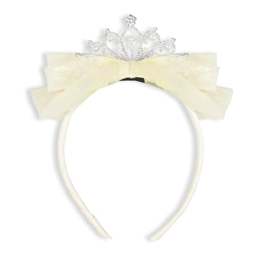 Huachi Princess Tiara Crown Headbands Cute Tulle Bow Tiaras Birthday Headband Tiaras Crowns Head Band Party Fairy Costume Hair Accessories (Yellow)