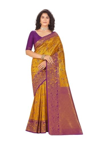 Women's Banarasi Silk Saree for Women with Unstitched Blouse Piece Indian Wear