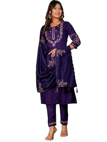 The Red Lion Enterprise women Anarkali Suit Alia cut kurti pant and Dupatta 3pc set salwar suit (US, Alpha, 4X-Large, Regular, Regular, Violet Purple)