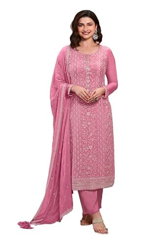 STELLACOUTURE Eid festival ready to wear salwar kameez embroidered indian wedding plus size shalwar suit for women 2783-O (Pink, 48)