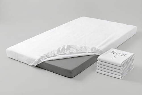 Pack of 6 Daycare Cot Sheets 24 x 48 Inch - Soft Microfiber Fitted Nap Mat Sheets with 360 Degree Elastic Corners - Preschool Rest Mat Covers for Sleeping Toddlers Boys & Girls - White