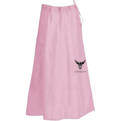 Indian Women Saree/Sari Patticoat Underskirt Cotton Stitched Adjustable Waist Lining Skirt (US, Alpha, One Size, Regular, Regular, Light Pink)