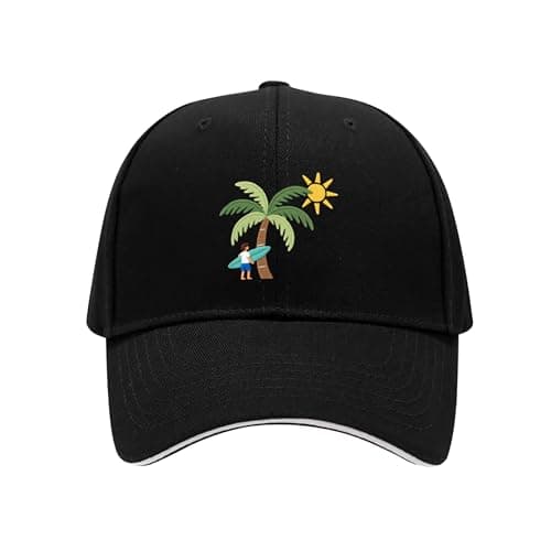 VixuLtc Surf Palm Tree Baseball Cap, Tropical Style Embroidery Hat, Sun Protection Wear for Summer Vacation and Trip Gift
