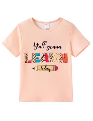 PATPAT Girls T Shirts Size 11-12 Years, Apricot Graphic Tees, Crew Neck Short Sleeve Shirts School Clothes Cute Summer Outfits Preppy Tops