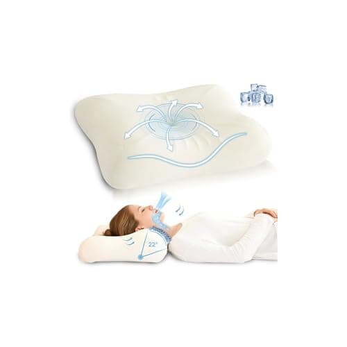 EcoPillo Cervical Neck Pillow for Deep Sleep – Medium Firm Cooling Memory Foam Pillow, Dual Height Ergonomic Contour for Gentle Neck & Shoulder Support, Side Back Stomach Sleepers