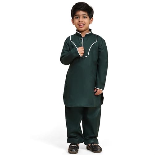 Pro-Ethic Style Developer Boys Cotton Pathani Kurta set for kids | Indian Ethnic Wear | Traditional Party Wear | 6-7 Years | Dark Green (S-247)
