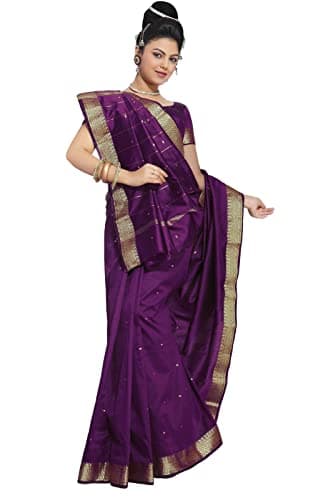 Sanskruti India Womens Indian Ethnic Traditional Banarasi Art Silk Saree Sari Wrap Fabric Dress Drape (Dark Purple)