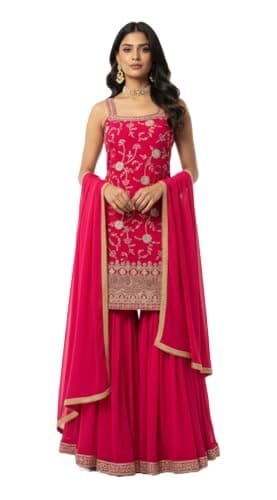 RoohVastra Ready to wear salwar kameez for women, Indian wedding, Embroidered, Ethnic Pakistani, Eid suit R-5855 (Red, 36)