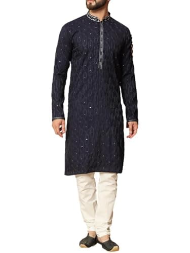 Sonisha SK131 Men's Navy Blue Kurta Pajama Set Indian Party Suit (40)