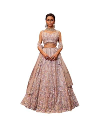 OQQTOO indian ready to wear lehenga choli for women flared party night with stitched blouse (B, 44)