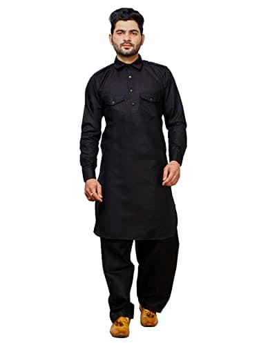 Pro-Ethic Style Developer Men Cotton Pathani Kurta Set Indian Wedding Dress | Traditional wear | Black, 38 (A-116)