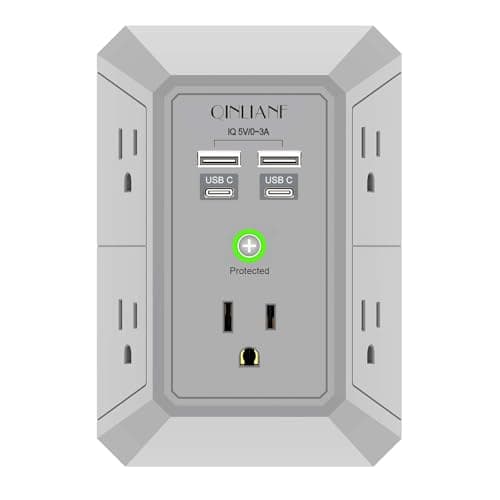 QINLIANF 5 Outlet Extender with 4 USB Charging Ports(2U2C) 3-Sided 1680J Power Strip Multi Plug Outlets Wall Adapter $16.99