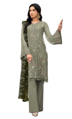 STELLACOUTURE Indian Pakistani Salwar Kameez suit ready to wear embroidered plus size eid festival for women 5124-O (Moss Green, 42)