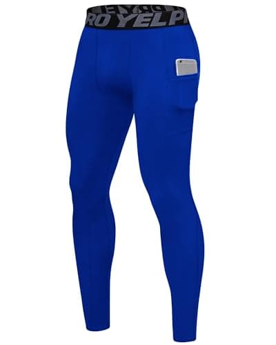 SPVISE Royal Blue Men's Athletic Compression Pants with Phone Pockets Active Tights Leggings for Football Basketball Hiking