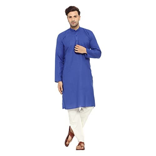 ITOS365 Men Cotton Blend Kurta Pyjama Set Party Fashion Regular Ethinic Wear Indian Dress Gift for Men Royal Blue XL