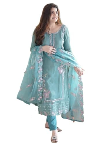 ONPEAK Traditional Ethnic Wear 3 Pc salwar suit for women partywear wedding indian festive outfit (US, Alpha, Small, Regular, Regular, Sky Blue)