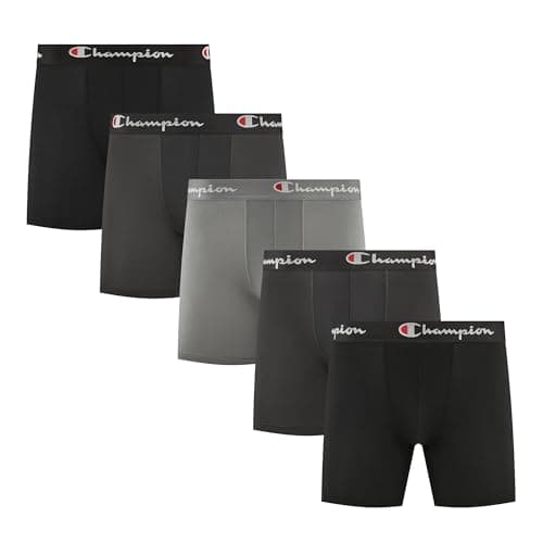 Champion Men's Performance Boxer Brief-5 Pack- with Moisture-Wicking, Odor Control, Mesh Pouch & No Ride-Up Fit (S–XL)