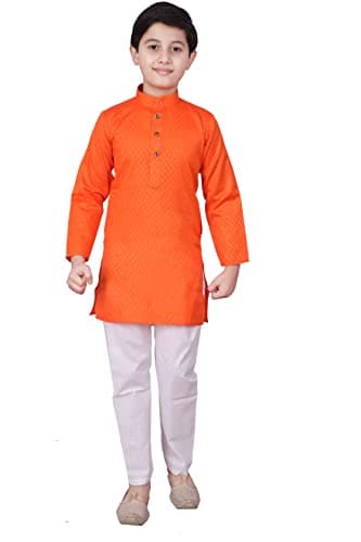 Pro-Ethic Style Developer Indian Cotton Kurta Set For Boys | Kids Ethnic Wear | Traditional Festive Wedding Wear | Boy Party and Casual Dress| Pack of 1 (Drk Orange, S-101)