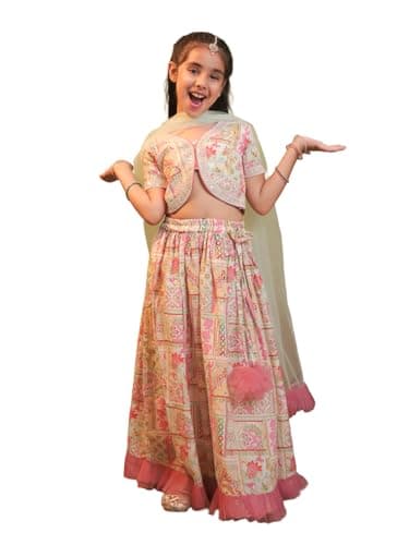AJ DEZINES Kids Cotton Blend Printed Lehenga Choli for Girls|Indian Party & Festival Outfit|Girls Traditional Wear| Pink-38