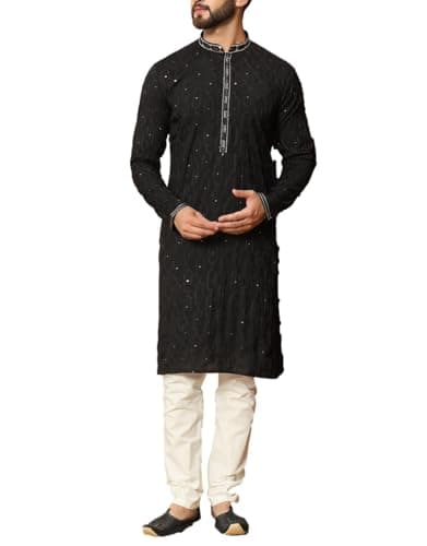 Sonisha SK130 Men's Black Kurta Pajama Set Wedding Kurta Pyjama Indian Party Suit (46)