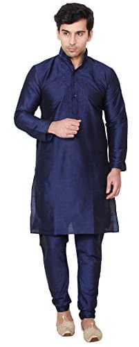 Maple Clothing Men's Kurta Pajama India Arty Wear Clothing (Blue, XL)
