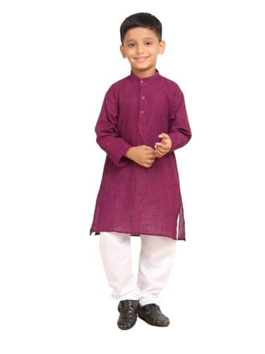 BABA AND BABY Boy's Cotton Kurta With Pyjama Set (Checked Magenta, 6-12 Months)