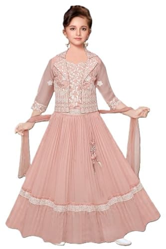 CLOTH ADDA Traditional Indian Ethnic Girls Lehenga Choli with Jacket Set, Georgette Fabric, DB-319