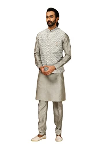 Lady Dwiza Indian Royal Designer Traditional Wedding Groom Outfit Kurta Pyjama With Nehru Jacket for Men