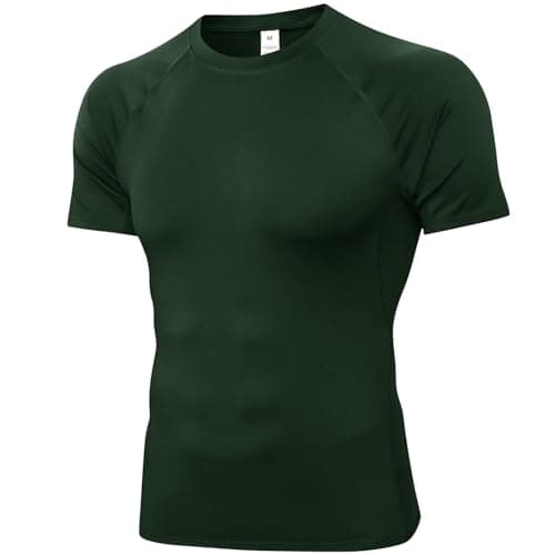 SPVISE Compression Shirt Men Spandex Sport Tshirts Athletic Workout Running Tops Performance Base Layer Undershirt Cool Dry Dark Green