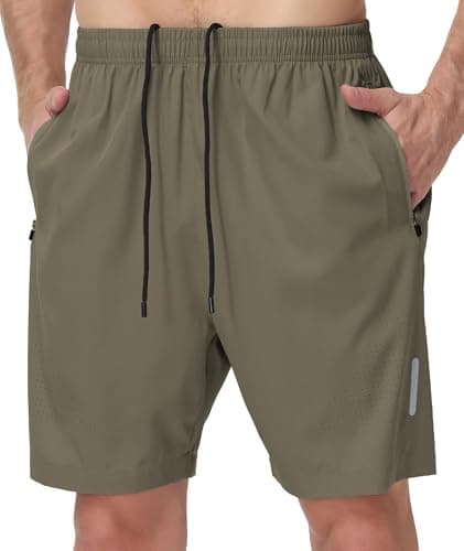 UUMIAER Mens Athletic Gym Shorts 7" Utra-Light Quick Dry Running Workout Basketball Shorts with Zipper Pockets Sports Tennis Khaki