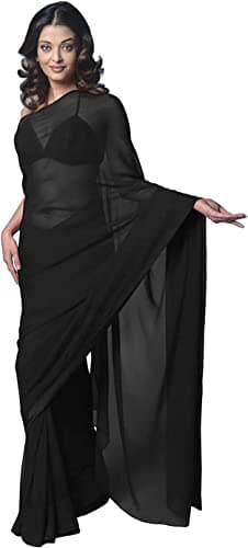 pvs traders Women's Bollywood Chiffon Plain Sari Festival Uniform Saree Wrap Fabric (Black)