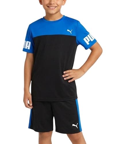 PUMA Boys Active Shorts Set - 2 Piece Dry Fit T-Shirt and Performance Gym Shorts - Activewear Clothing Set for Boys (4-16), Size 8-9, Royal/Black