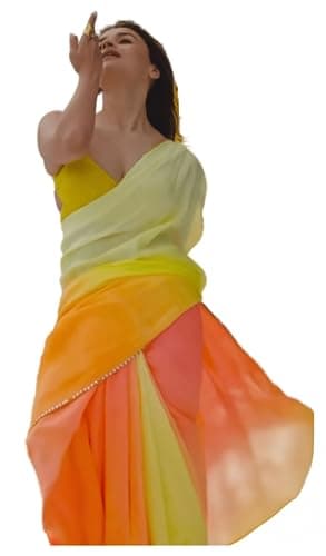 Sidhidata Women's Printed Pure Georgette Saree With Unstitched Blouse Piece (Rocky Aur Rani Ki Prem Kahani Saree) (Orange)