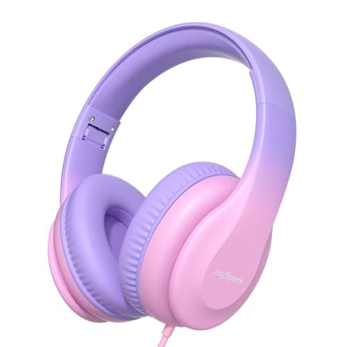 JoySpark Kids Headphones, Over-Ear Wired Headphones for Kids, 85dBA Volume Limited, Foldable Stereo Sound Toddler Headsets, 3.5mm Jack for School Entertainment, Gradient Pink